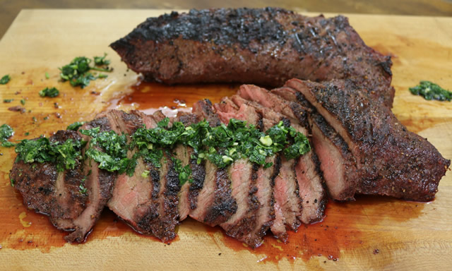 Grilled Tri Tip with Chimichurri Sauce on Big Green Egg