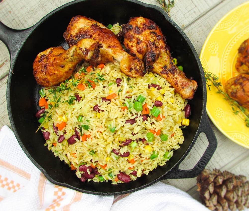 Vegetable Fried Rice and Paprika Chicken