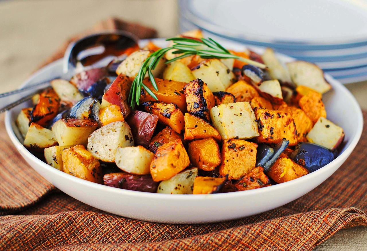 Roasted Butternut Squash, Onions, and Red Potatoes with Fresh Herbs