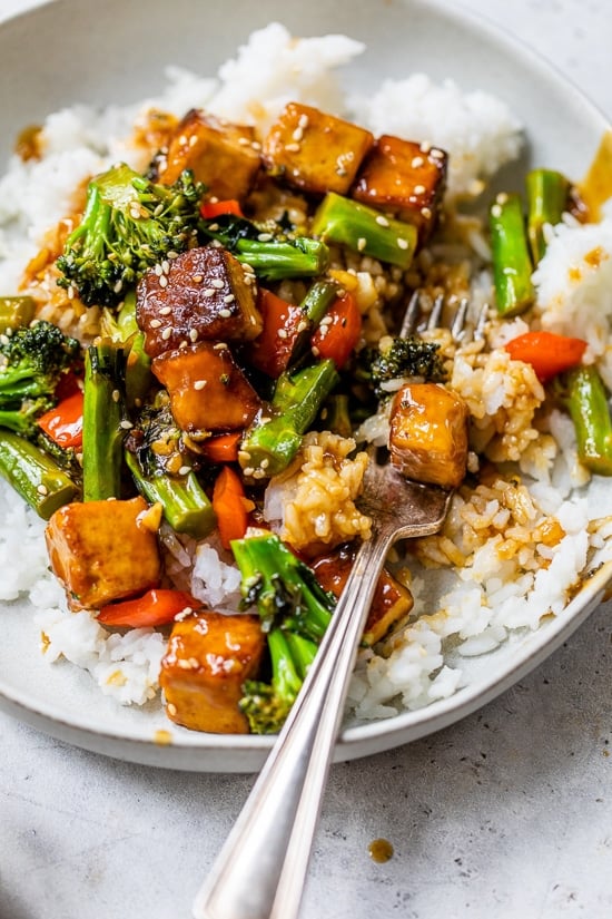 Tofu Stir Fry with Vegetables in a Soy Sesame Sauce 