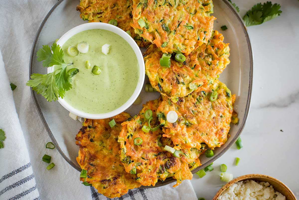 Indulge in a Bite of Heaven - Vegetable Fritters with Basil Cream Sauce