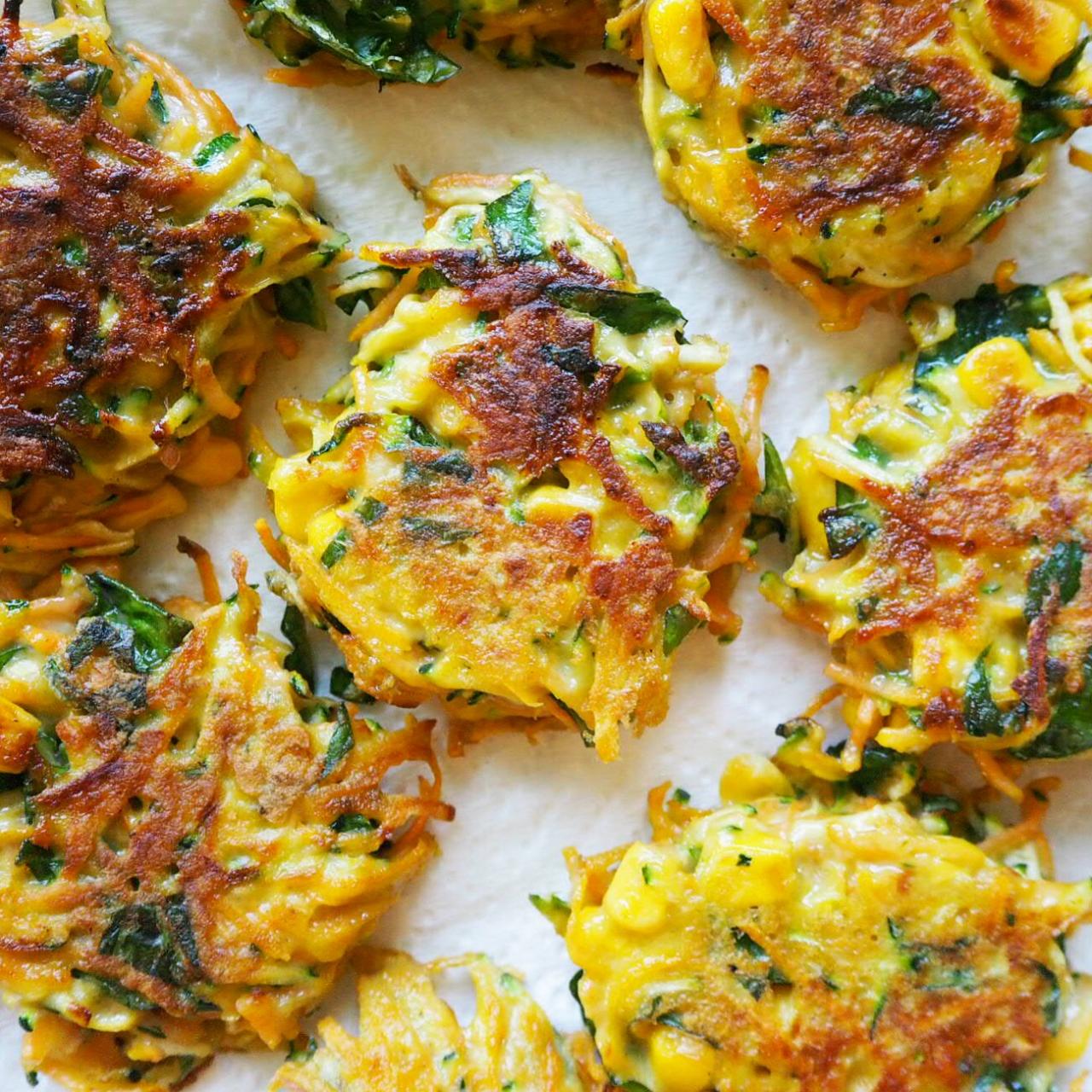 A Perfect Combination of Veggies and Cream - Vegetable Fritters with Basil Cream Sauce