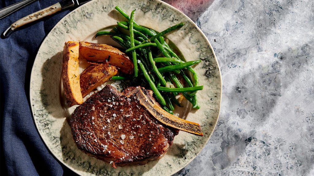 Dry-Aged Rib Steak with Fried Potato Wedges and String Beans Recipe | PBS Food